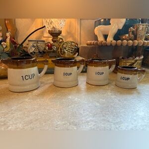 VTG Measuring Cups Creamers Set of 4 Glazed Pottery Four Measurements